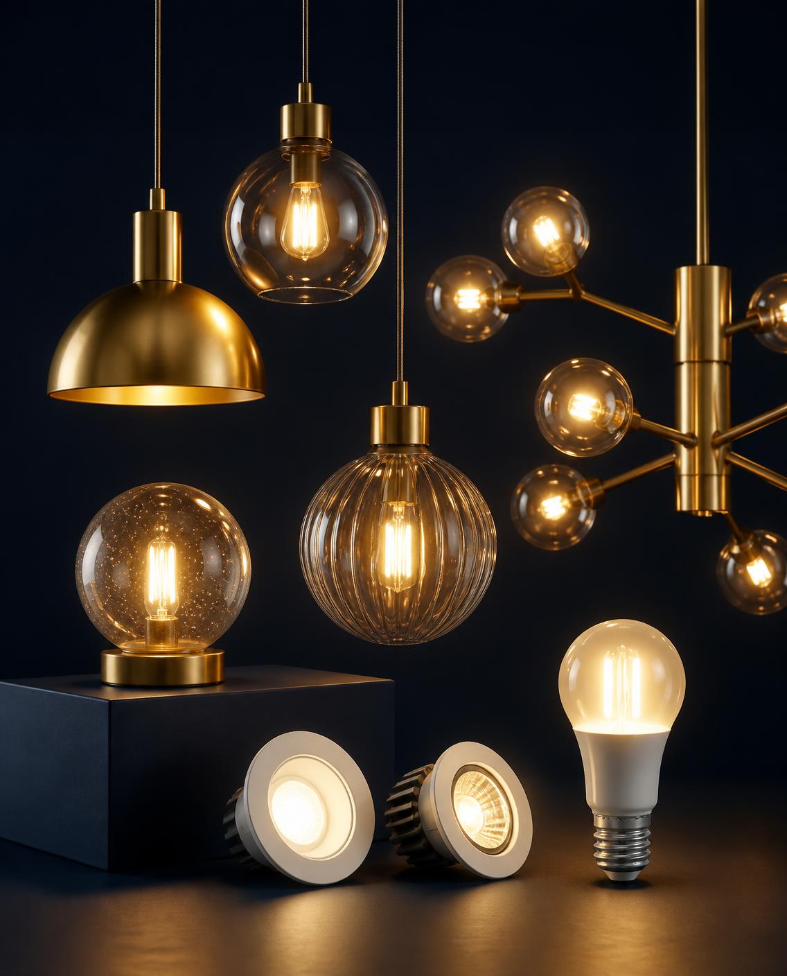 Pendant lights, chandeliers, downlights and LED bulbs sold by Karaga Property Services