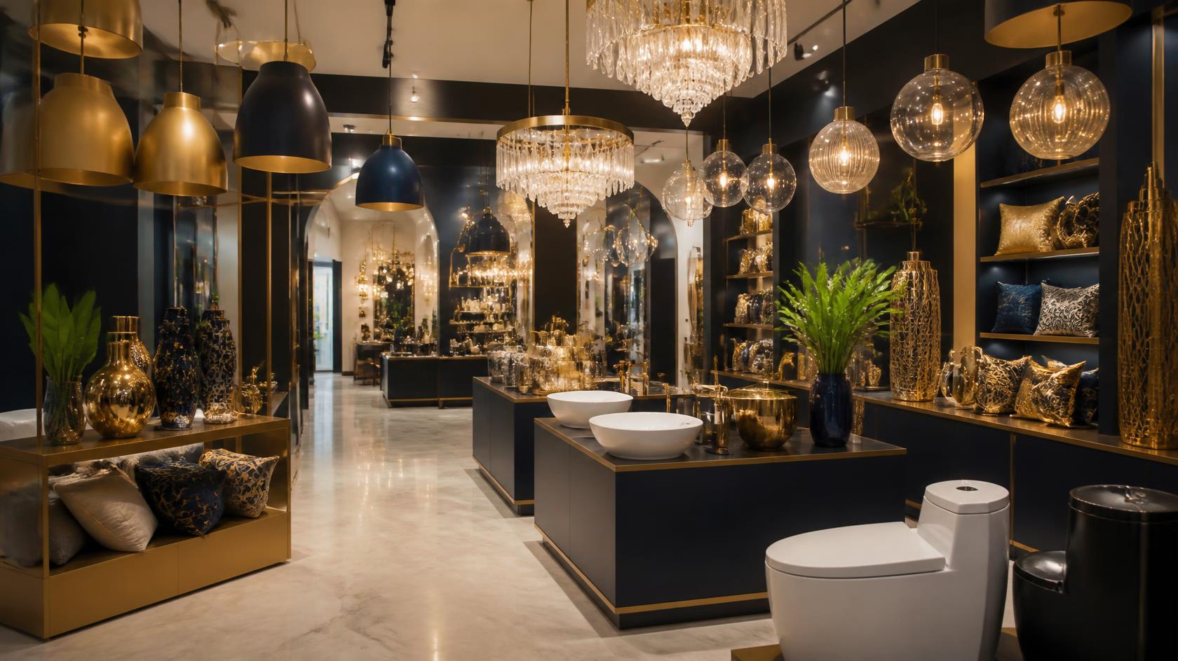 Karaga Property Services showroom in Kololi with lighting, plumbing and decor products
